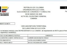 Finalizó el escrutinio de las elecciones a la Cámara de Representantes en Meta.
